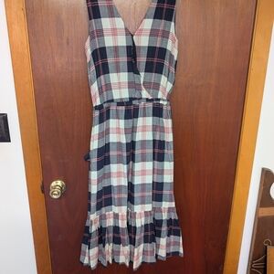Anthropologie Navy and Red Plaid Midi Dress